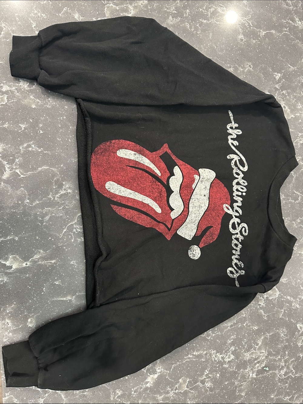 Crop Top the Rolling Stones Black Sweatshirt with Red & White Tongue Logo- Small